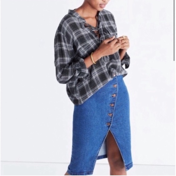 NEW Madewell terrace lace up shirt in Owens plaid - Picture 3 of 8
